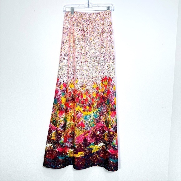 Vintage Dresses & Skirts - Vintage Paint Splatter Floral Vibrant Pull On Maxi Skirt Women's Size 10